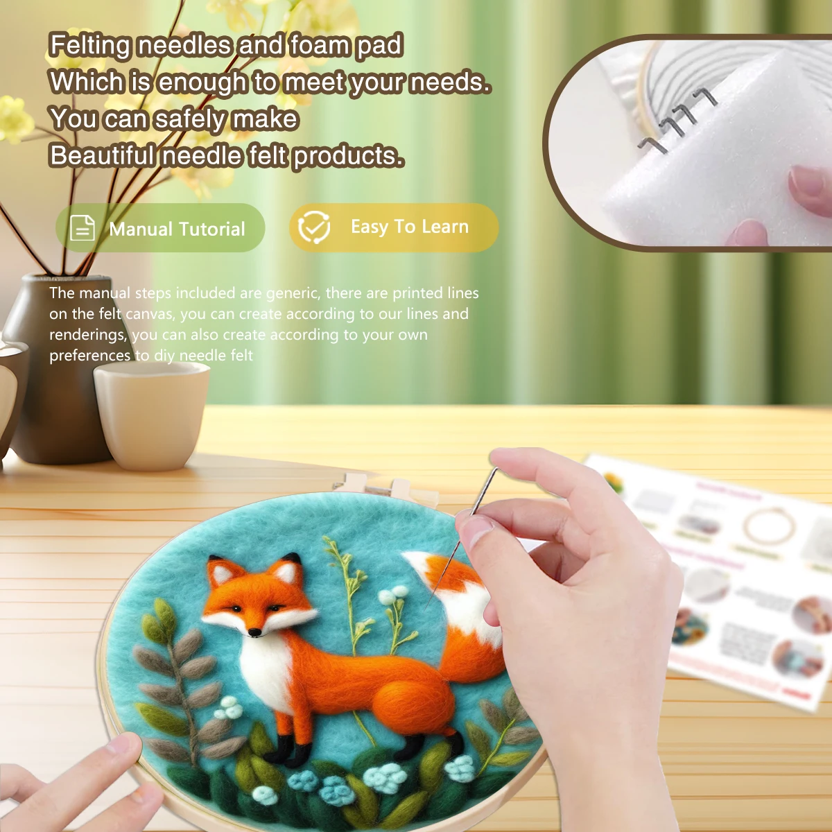 SDOYUNO-Wool Felt Painting Kit Fox Color Needle Felting Stitch For Beginner Embroidery Frame Diy Crafts Supplies Wool Burlap Set