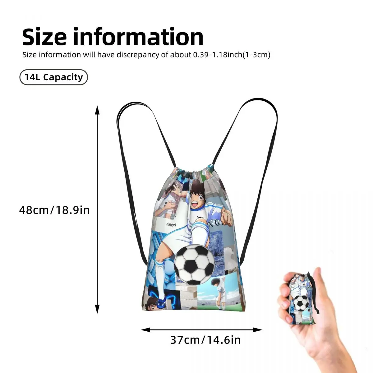 Ozora Oliver Atom Capitan Tsubasa Drawstring Backpack Sports Gym Bag Lightweight Foldable Storage Drawstring Bag for Men Women