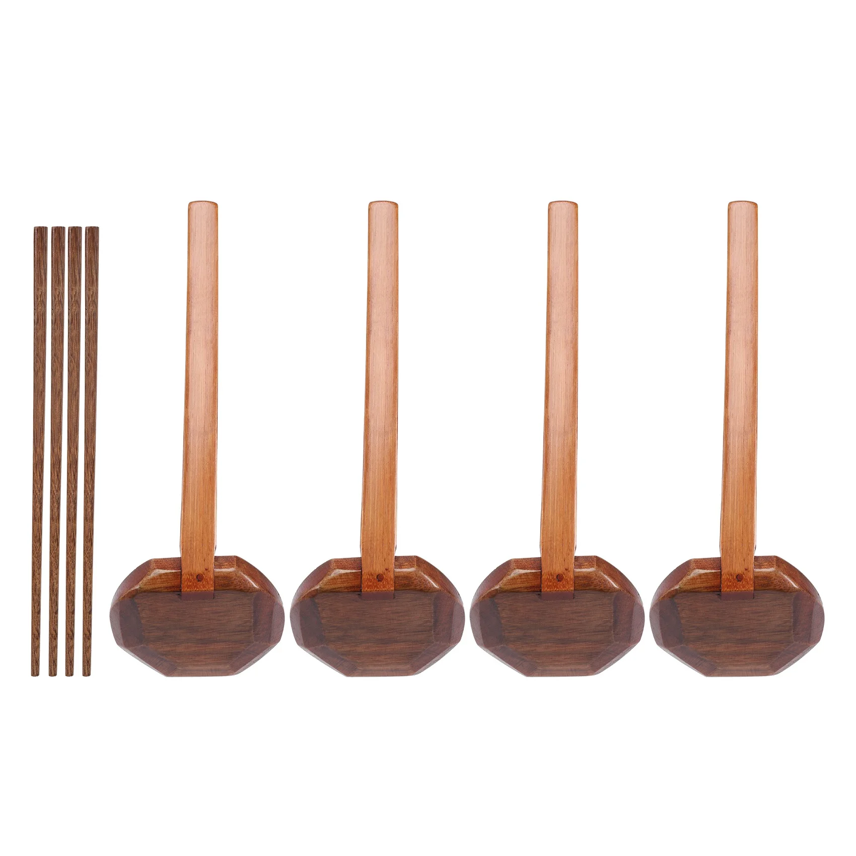 4 Pieces Japanese Long Handle Large Spoon Ramen Spoon Wooden Hot Pot Spoon Tortoise Shell Spoon Wood Rice Soup Dessert