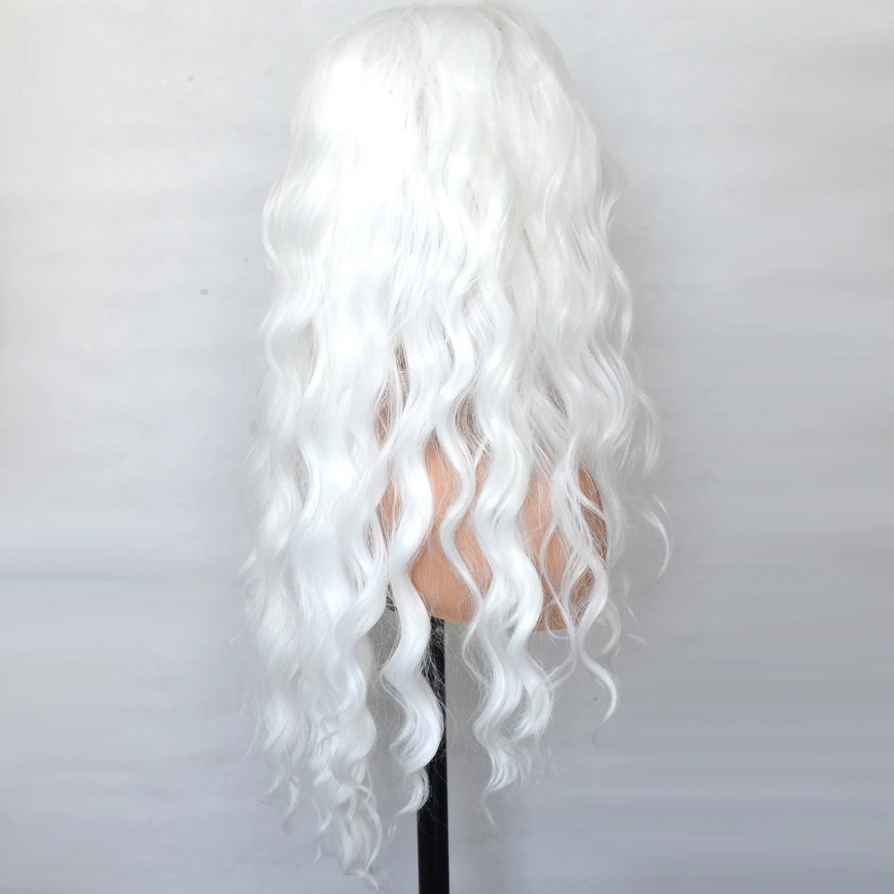 Vogue Beauty-Platinum White Synthetic Lace Front Wig para mulheres, solto, encaracolado, fibra resistente ao calor, linha fina natural, Cosplay