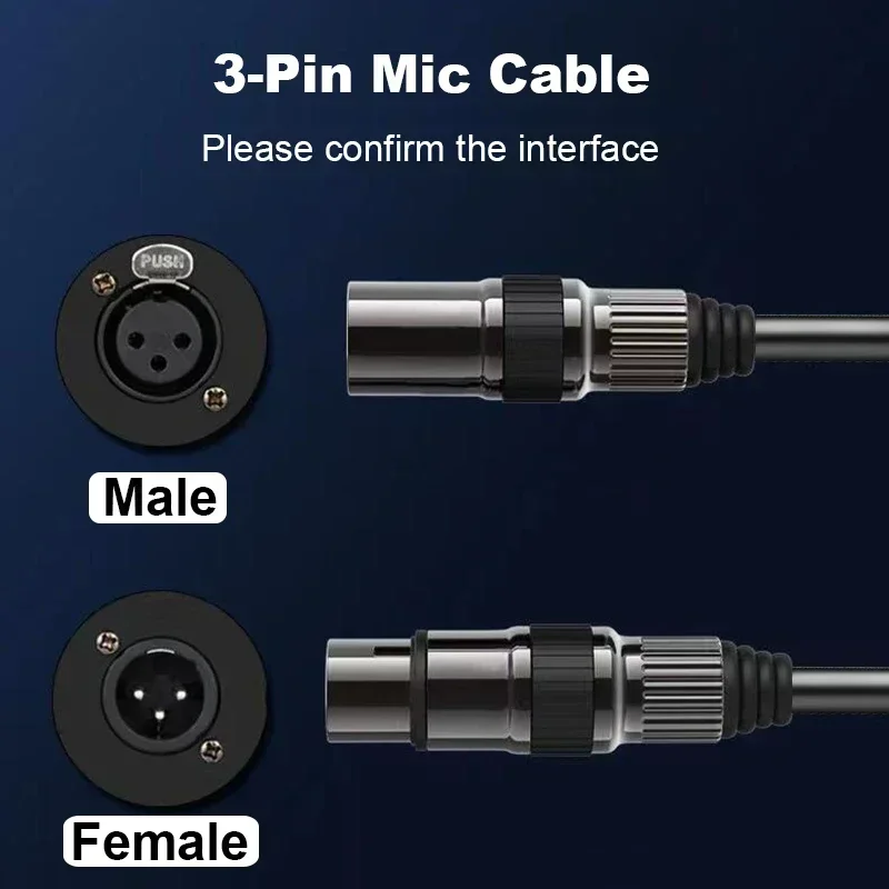 XLR Microphone Cable 3-Pin Male To Female Balanced XLR Mic Cables Cord for Speaker Mixer DMX Effector Amplifier Sound Card