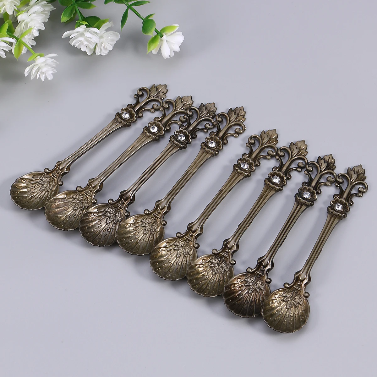 

8pcs Vintage Coffee Dessert Spoon Mixing Spoon Stirring Spoon Tea Spoon for Home Party Cafe Bar ( Bronze)