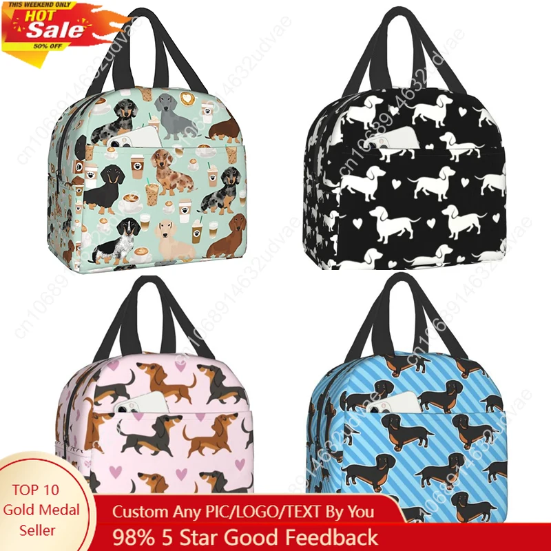 

Cute Colored Coffee Dachshund Reusable Insulated Lunch Bag Cooler Tote Box Container with Front Pocket for Woman Man