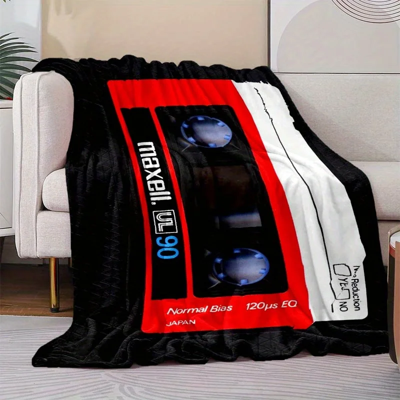 Cassette Design Blanket,Soft Throw for Sofa,Bed, Camping & Chairs, Novelty Tape-Inspired Cover for Travel & Home Use, Ideal Gift