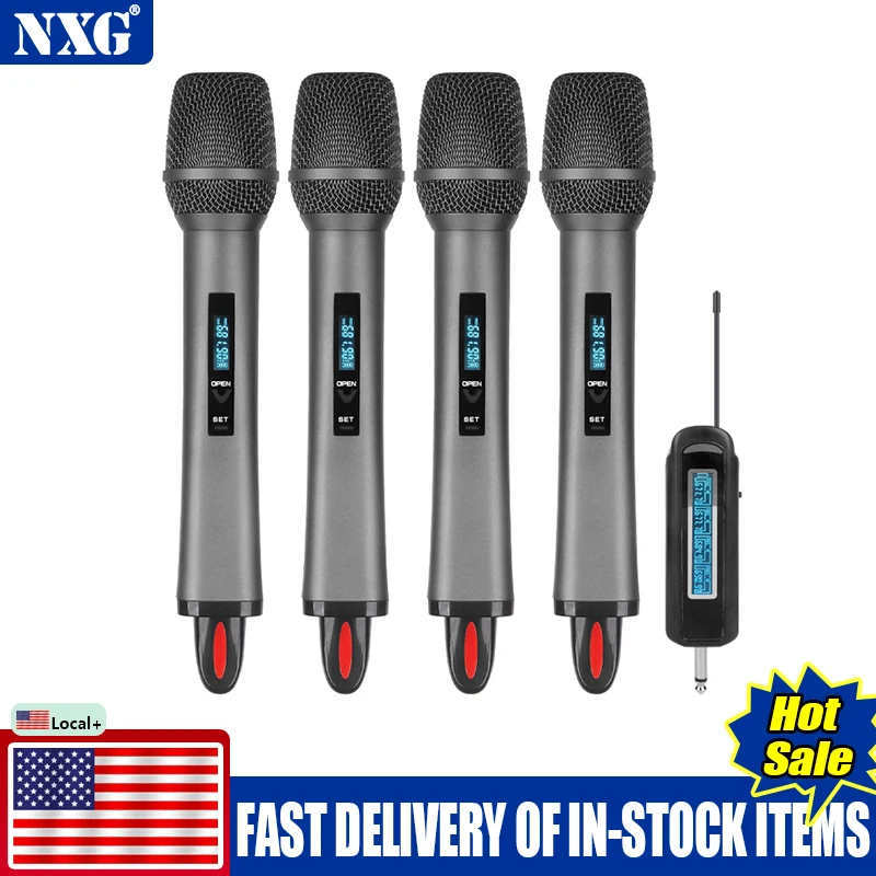 Factory Direct NXG 2/4‑Channel UHF Wireless Microphone System 2/4 Handheld Dynamic Mics Magnetic Rechargeable  48 Frequency Channels Anti‑howling Mic for Karaoke Stage Wedding Conference