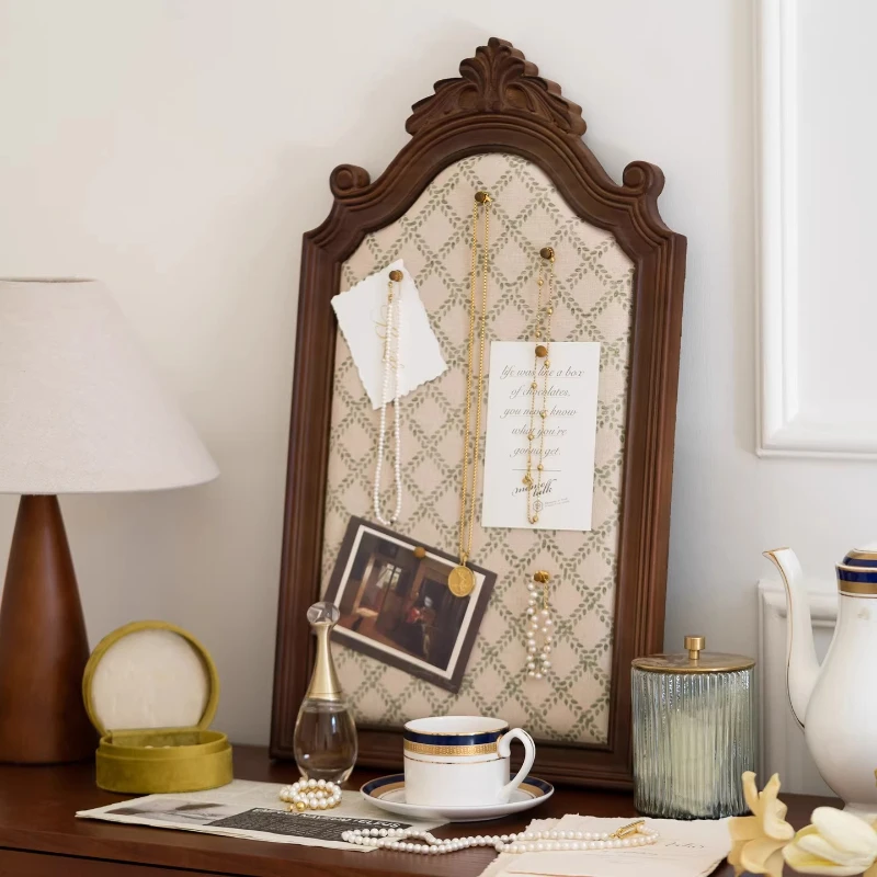 Vintage Wood Fabric-Covered Memo Bulletin Board DIY Jewelry Organizer Display for Home Office Decor Retail Store Decorative Rack