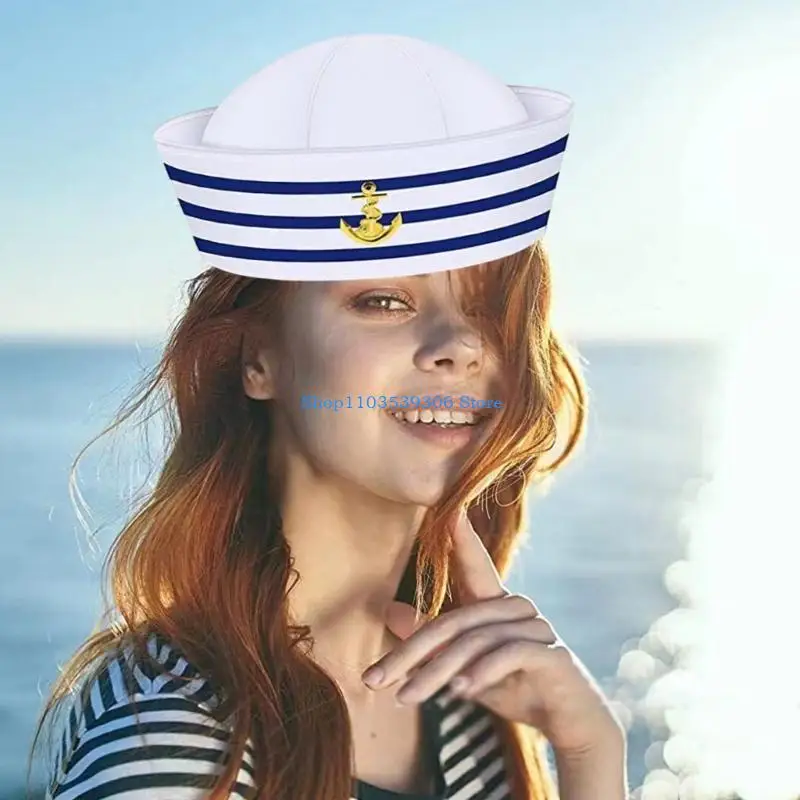 400A Fashion Sailor Hat Delicate Girls Woman Hat Casual Uniform Roll-Up Brim Hat Ladies for Carnivals Party Summer