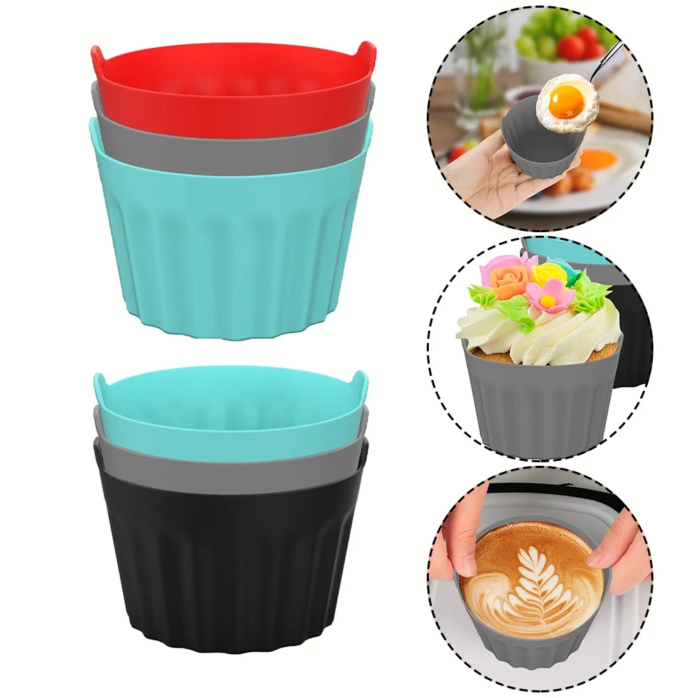 3/6/9pcs Air Fryer Egg Muold Air Fryer Egg Poacher Silicone Cupcake Baking Mold Cups Ramekins Kitchen Supplies 6.5*5cm