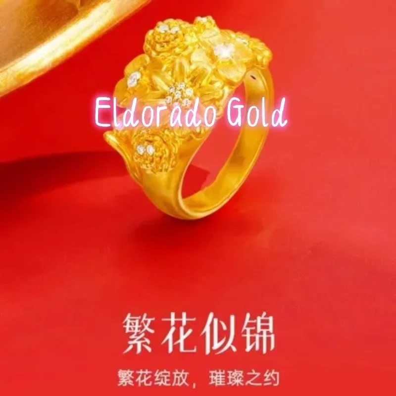 

Eldorado Gold Eldorado Gold Women's 24K Gold (AU999) Adjustable Zircon Ring | Solid gold 3D band, chiseled vine patterns with f