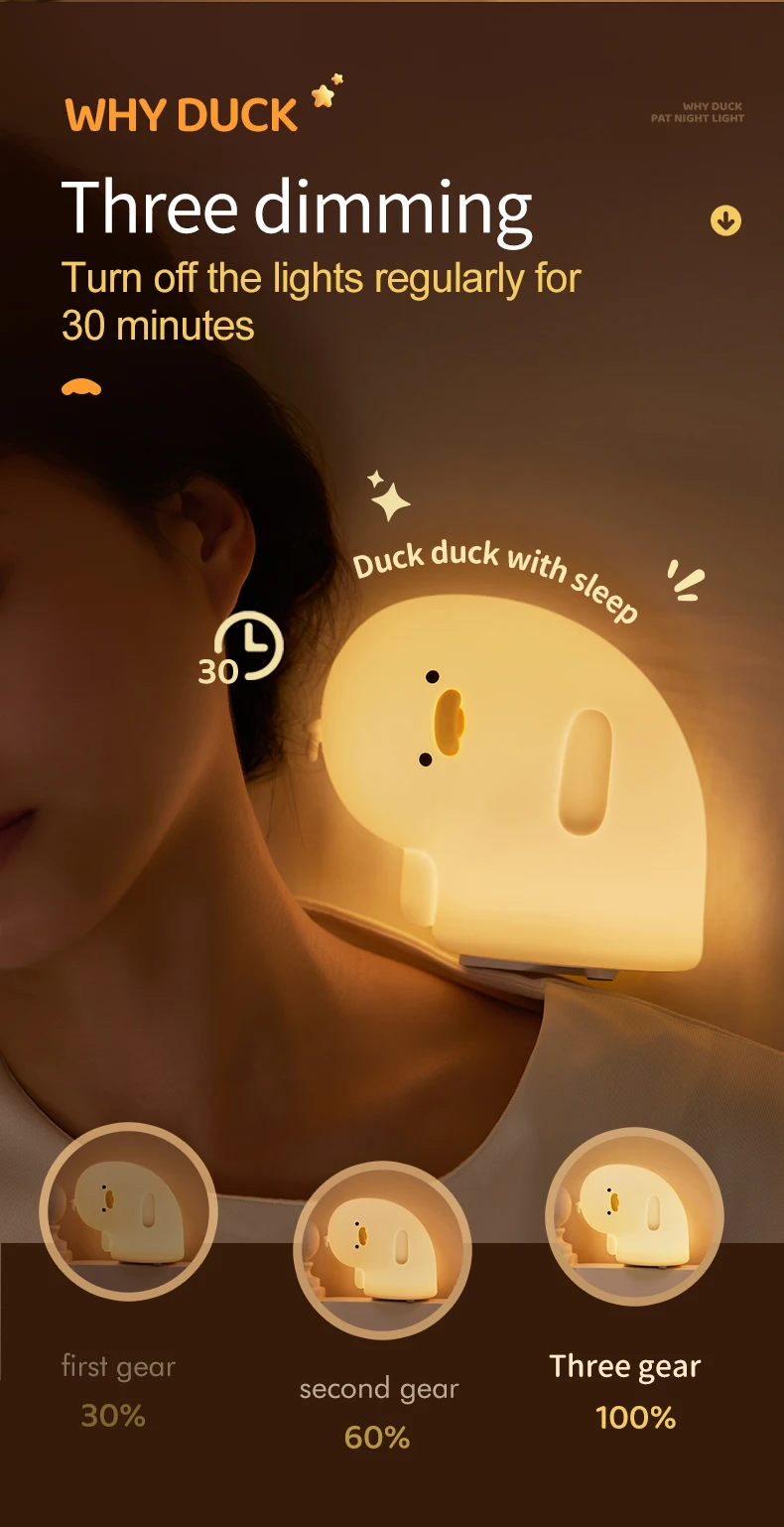 Rechargeable LED Night Light Duck Patting Silicone Lamp Cute Children Nightlights for Home Bedside Room Decor Birthday Gift