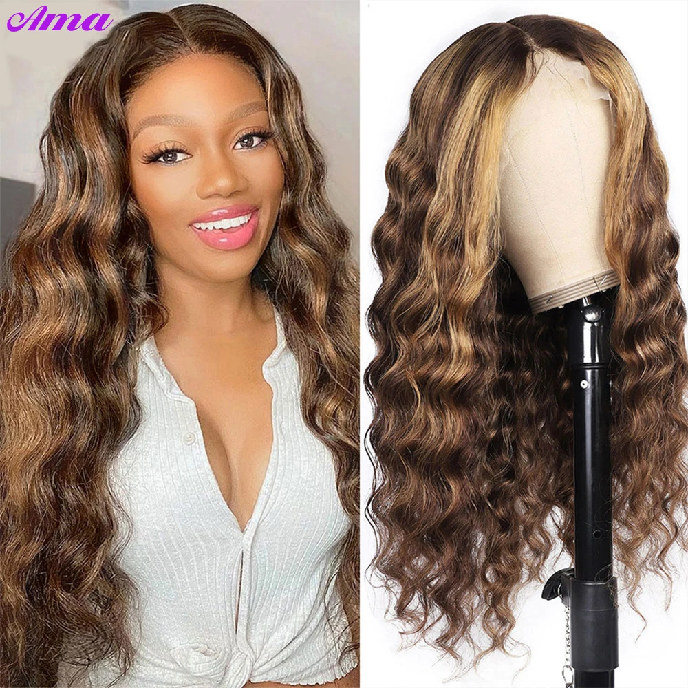 Glueless Highlight Wig Human Hair Loose Deep Wave Lace Frontal Wig 13x6 Brown Colored Lace Front Human Hair Wigs 250 Density