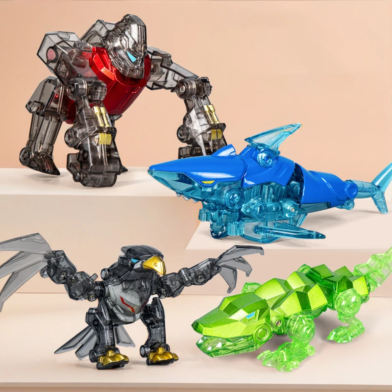 Crianças robô modelo liga animal gorila mecha brinquedo tubarão/crocodilo robô transformável 2 em 1 montagem besta mecha combinação conjunto