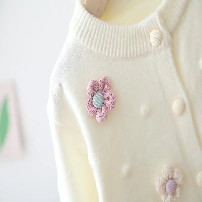 الخريف الشتاء الفتيات محبوك سترة سترة زهرة طويلة الأكمام قمم جولة الرقبة البلوز معطف مريح ملابس الأطفال #6