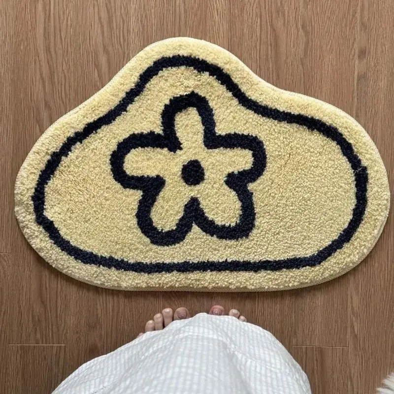 VIKAMA Cartoon Bow Flower Print Absorbent Foot Pad, Non Slip Entrance Door, Bathroom Bedroom Home Decoration Carpet