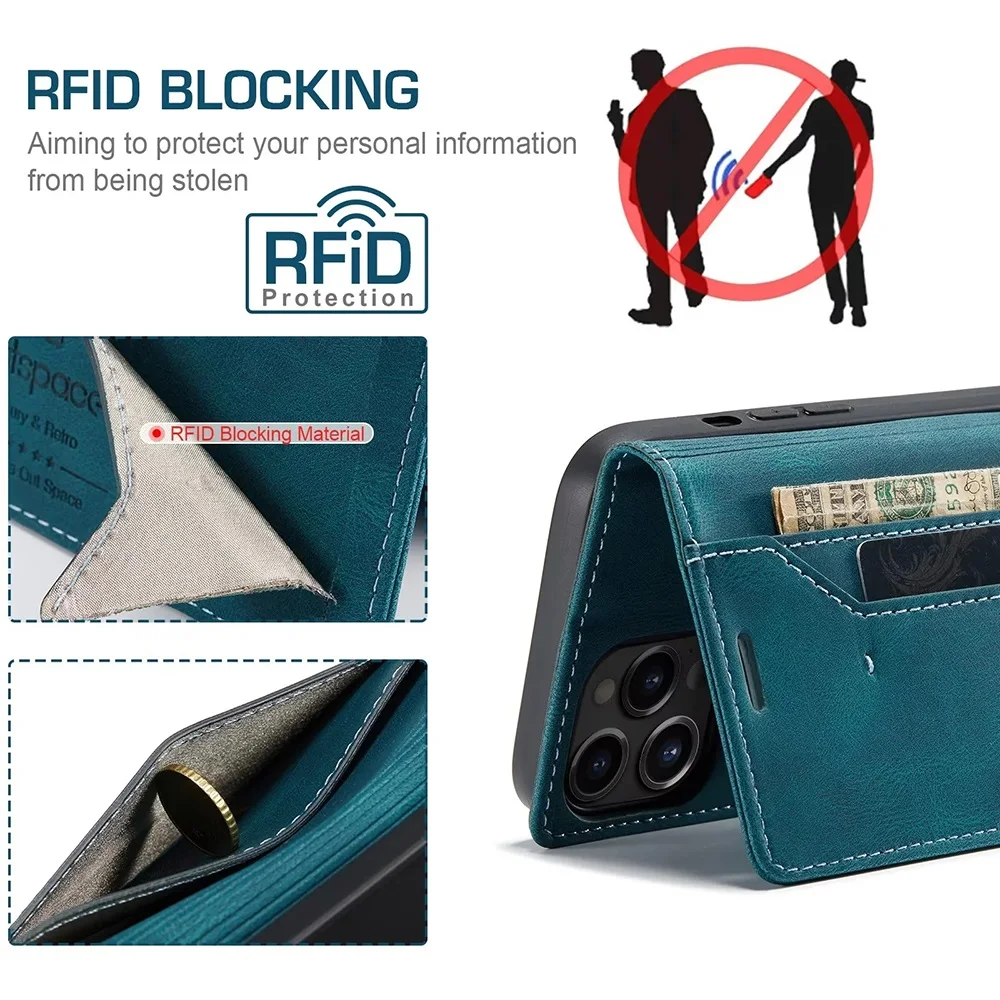 Leather Cases for iPhone 14 13 12 11 Pro Max Mini XR XS Max 8 7 6s Plus SE 2022 2020 Wallet Folio Flip Cover Rfid Blocking