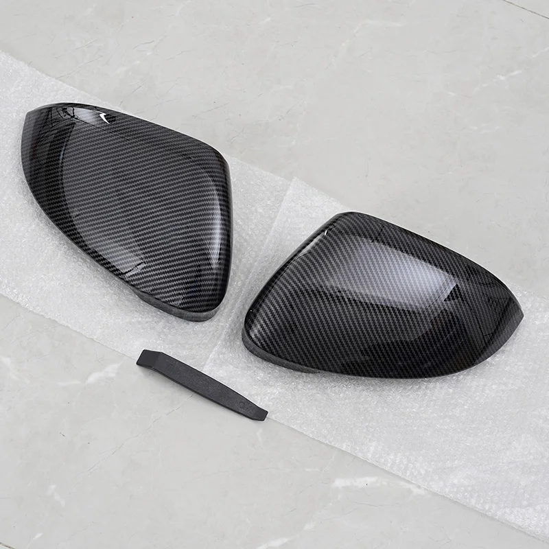 Rhyming 1 Paar für VW Golf 8 MK8 VIII 2020-2023 Schwarz/Carbon-Muster Rückspiegelabdeckung mit/ohne Side Assist Ersatzabdeckung – Detail 1