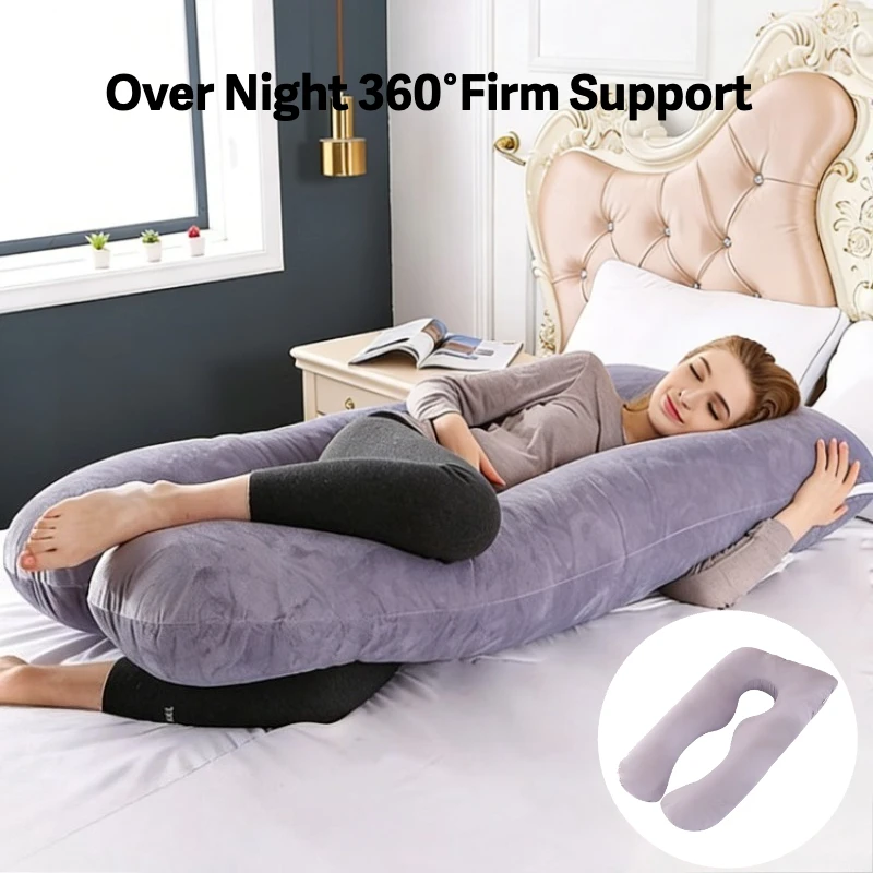 100% Cotton U-Shaped Maternity Pillow Multifunctional Waist Support Side Sleeping Pillow Pregnancy Body Pillow for Back & Belly