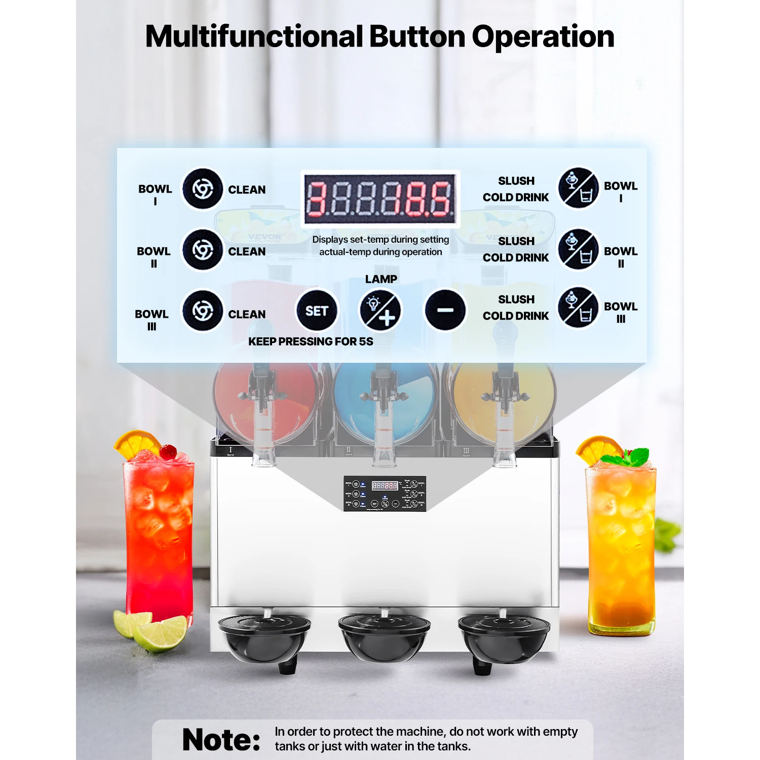 Succebuy 15L صانع المشروبات المجمدة التجارية الثلاثي خزان آلة سلوشي صانع السلوشي للمنزل مطاعم الحفلات مقهى البارات