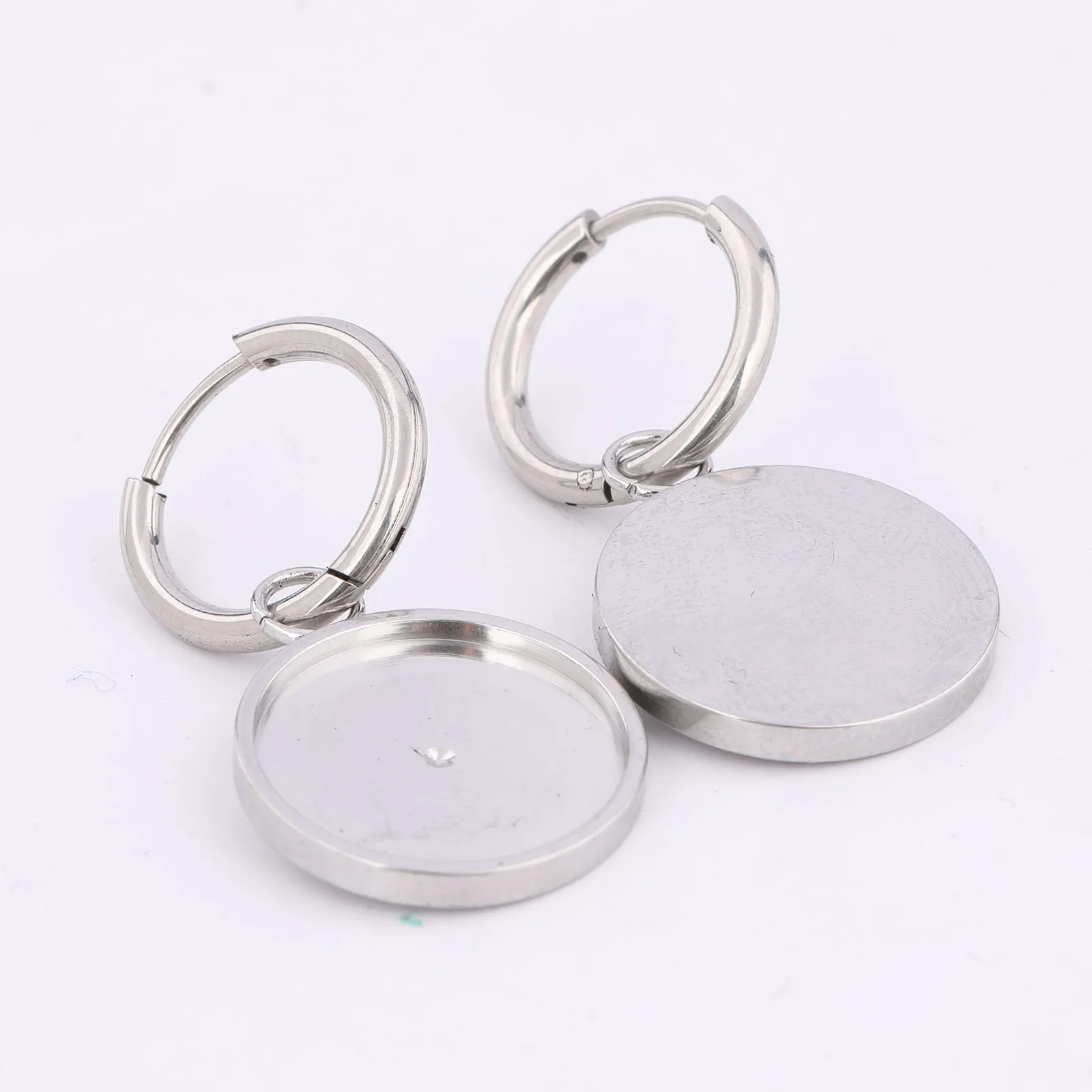 10 قطعة الفولاذ المقاوم للصدأ Leverback القرط قاعدة الفراغات النتائج صالح 16 مللي متر كابوشون أقراط الحافة إعداد الصواني Diy بها بنفسك صنع المجوهرات #4