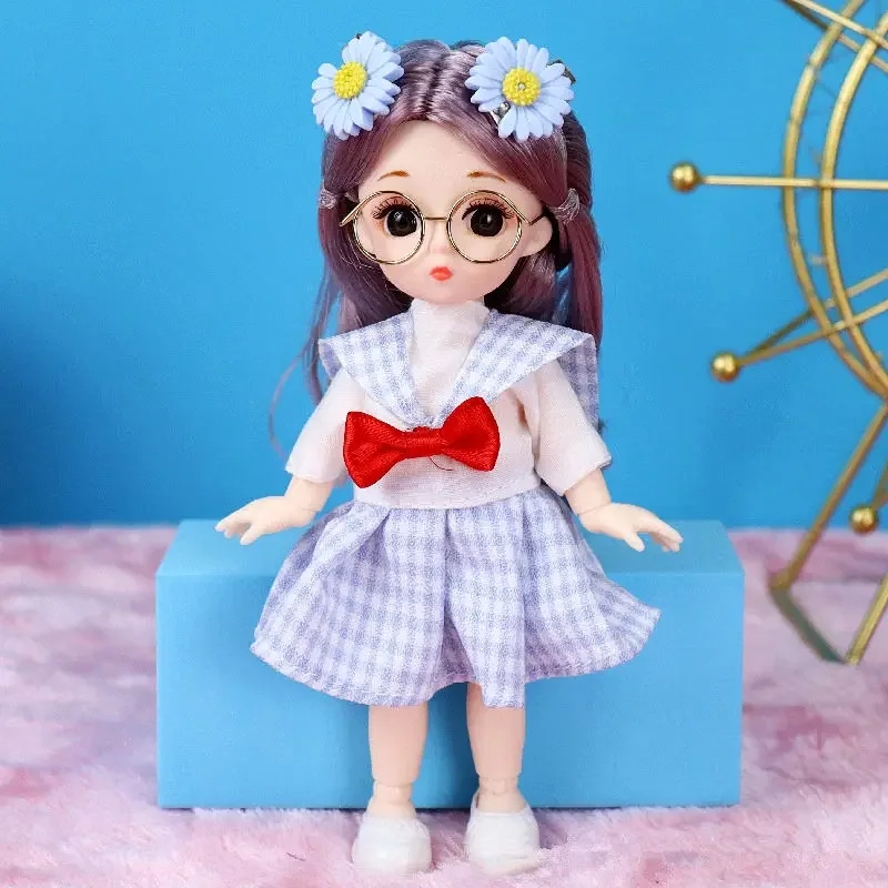1/8 Bjd Little Girl Doll with Skirt and Headdress 16cm Cute Doll Set Student Skirt Dress Up Kids Toys
