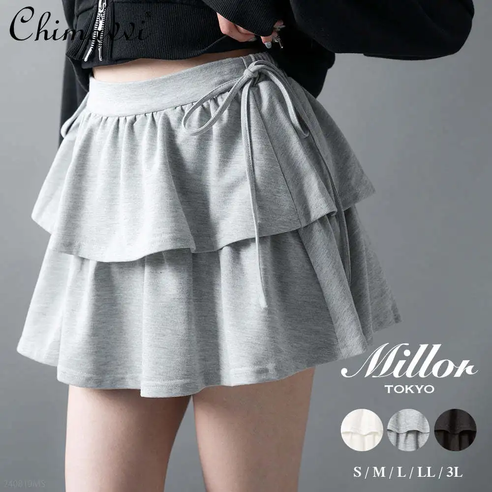 Japanese Mine Style Sweet Cute High Waist Double Lace-up Multi-layer Short Skirt All-matched Sports Mini Skirt For Women Summer