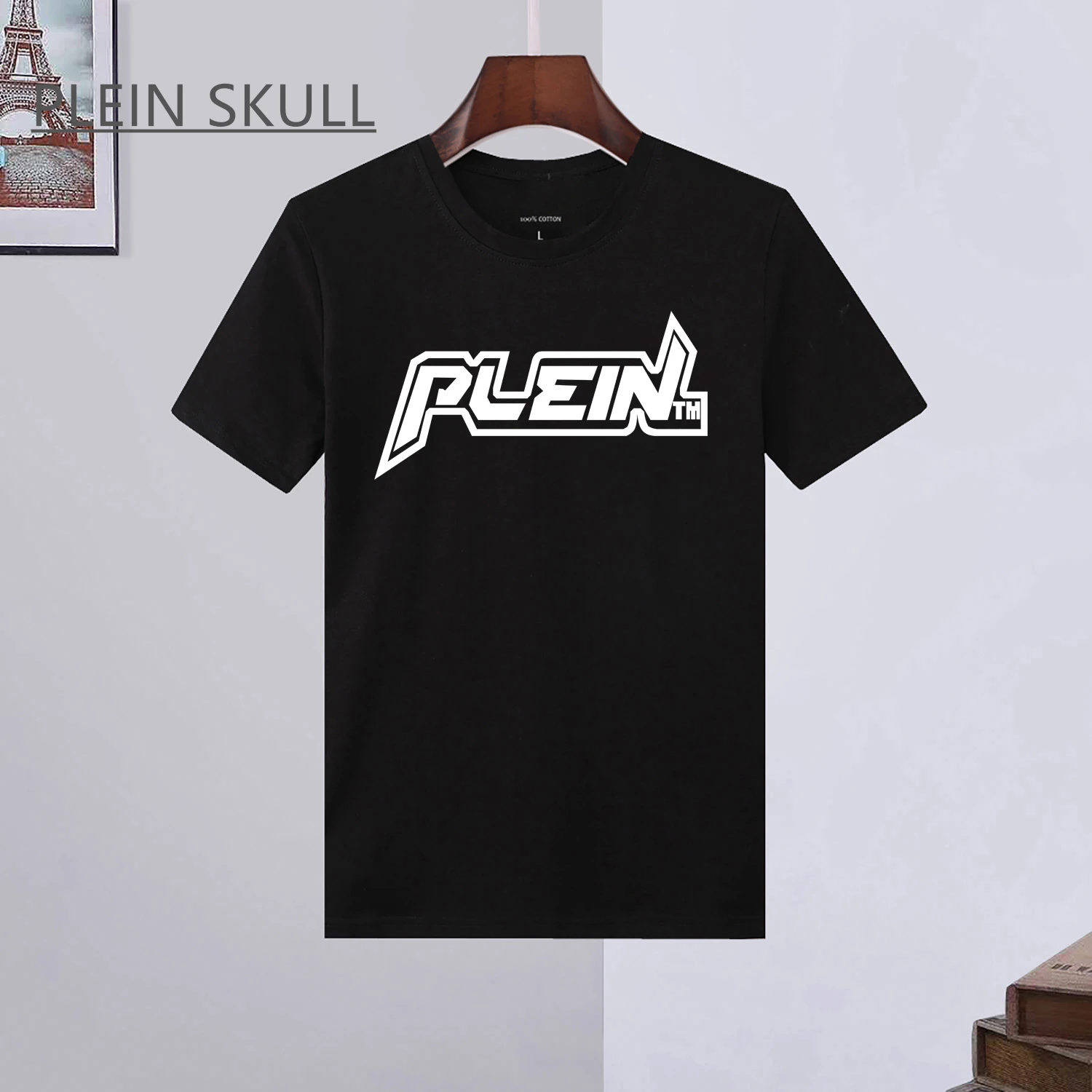 

Дышащая мужская футболка PLEIN SKULL, хлопковая классическая летняя футболка в стиле ретро с короткими рукавами и принтом, повседневная футболка с круглым вырезом, S-6XL PP011