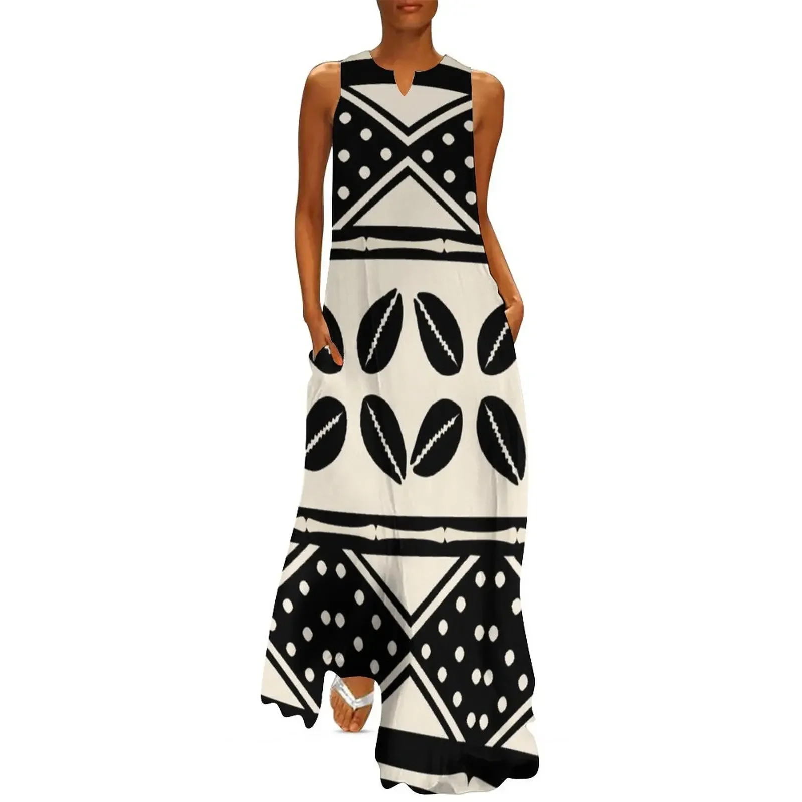 

African abstract mud cloth pattern Long Dress Dress for pregnant women Aesthetic clothing Women's summer suit Dress