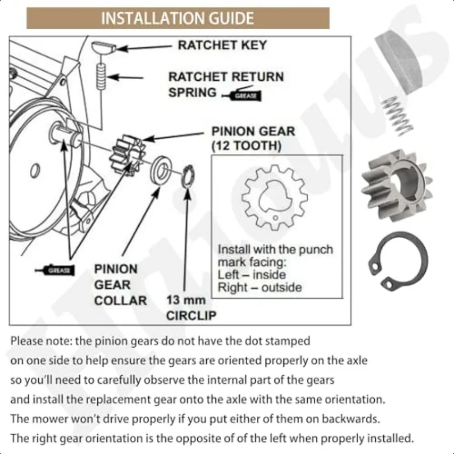 12 Teeth Drive Gear Kit for HD HRR216 HRS216 Lawn Mower Drive Gear Kit 12 Teeth Keys Springs Clips 42661VE2800 42672VE2800 Fits