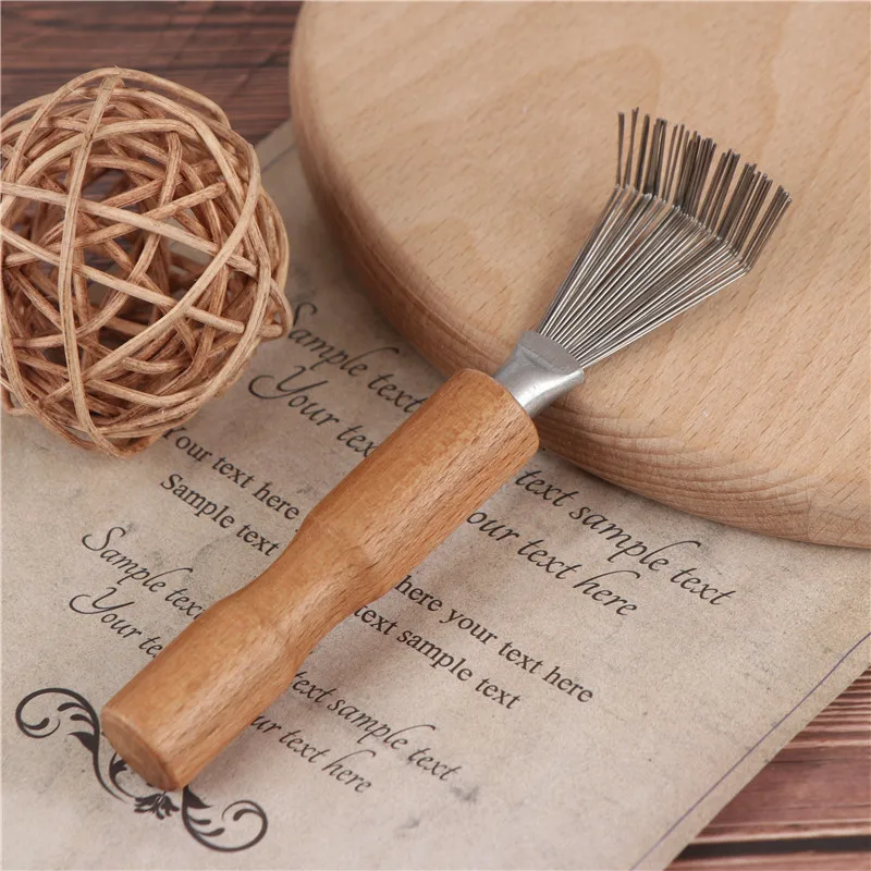 1pc Hair Brush Cleaner Mini Dirt Remover Home Travel Salon Rake with Metal Wire Portable Comb Brush Wooden Handle Cleaning Tools