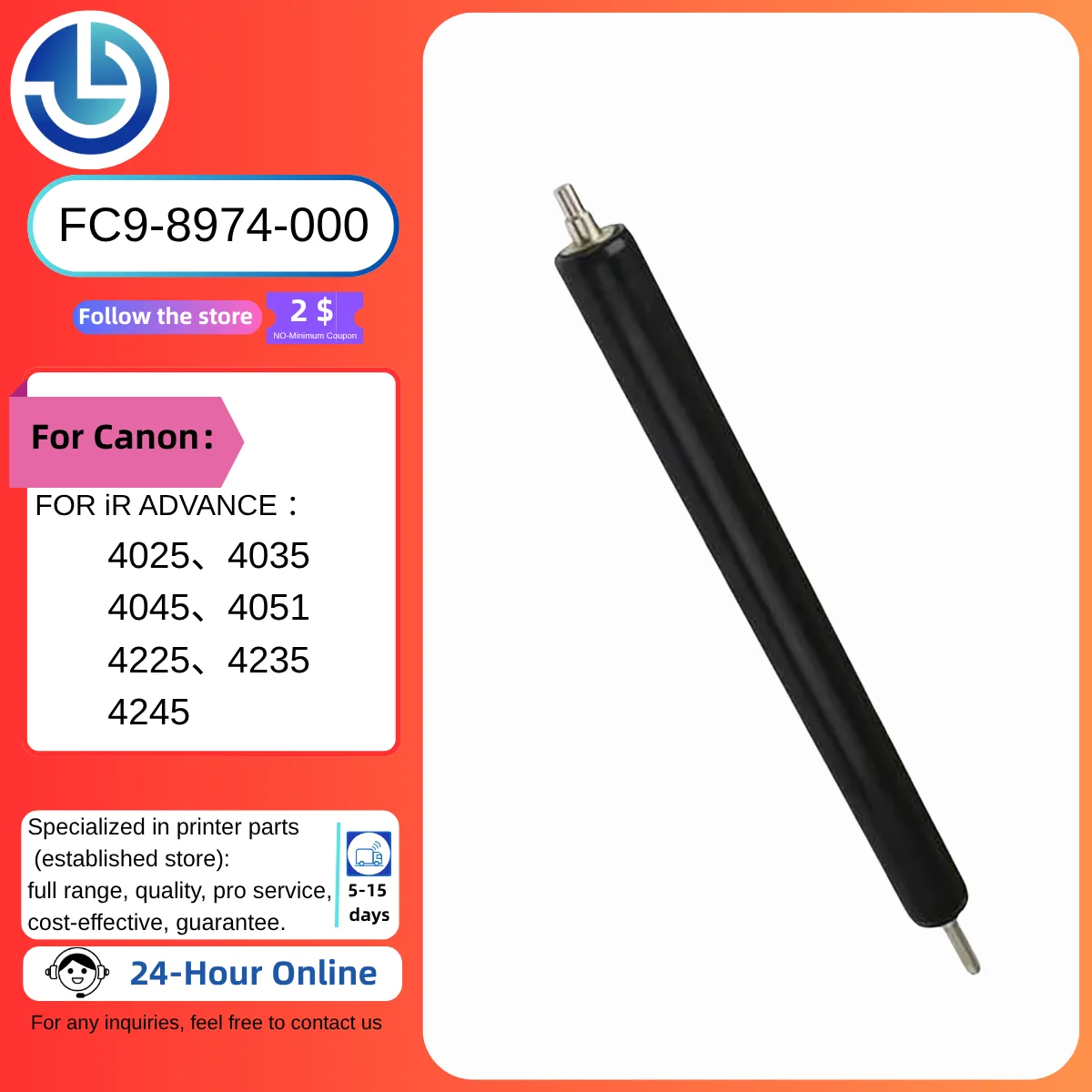 

Pressure Roller FC9-8974-000 for Canon iR ADVANCE 4025/4035/4045/4051/4225/4235/4245