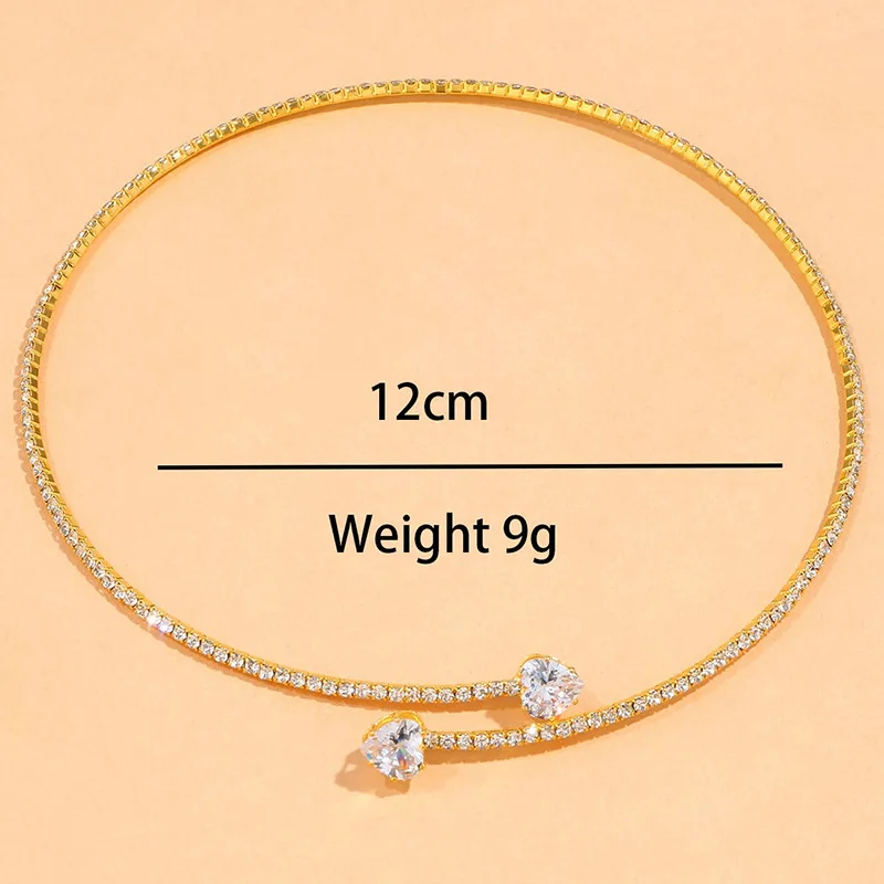 Fashion Rhinestone Heart Collar Choker Necklace for Women Simple Open Collar Necklace Torques Jewelry Accessories