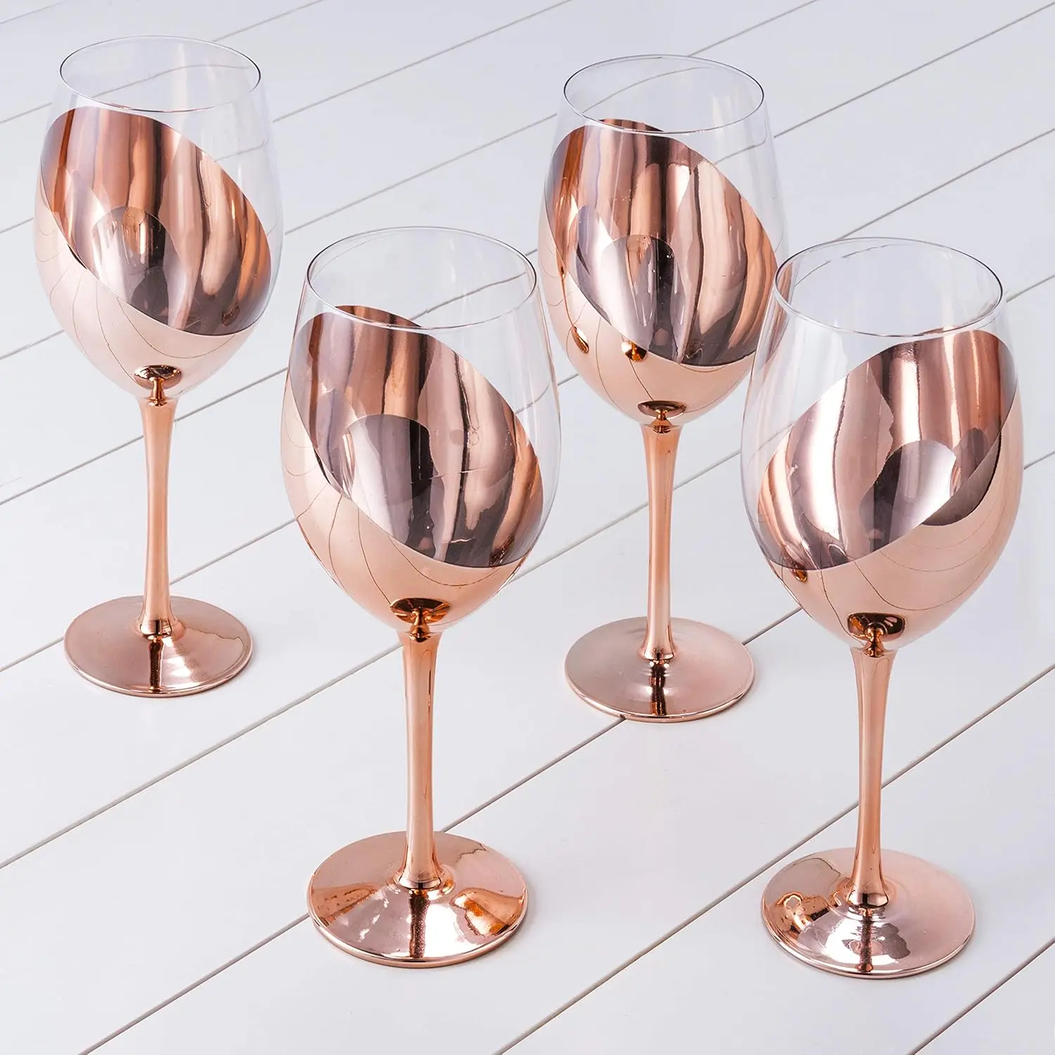 

14 oz Copper-Toned Stemmed Wine Glass Set of 4, Dinner Party and Wedding Events Glassware