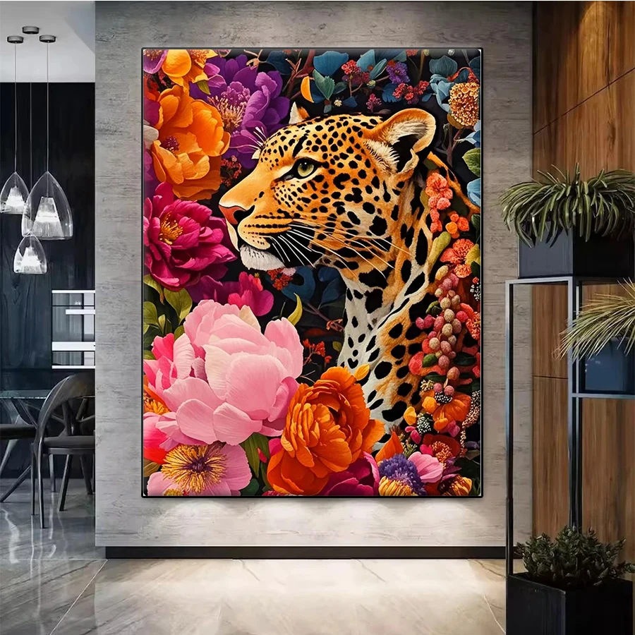 

Алмазная картина животное леопард цветочное искусство полная дрель DIY Алмазная вышивка крестиком мозаика домашний декор
