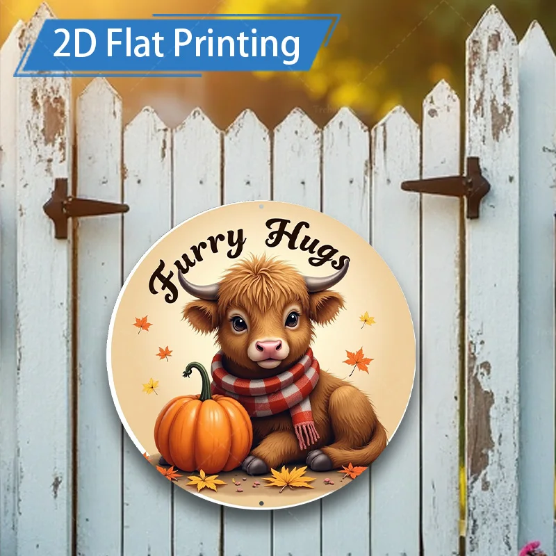 1 قطعة 8x8 بوصة علامة معدنية "الفرن العناق المرتفعات البقرة مع اليقطين سقوط المشهد علامة معدنية" #1