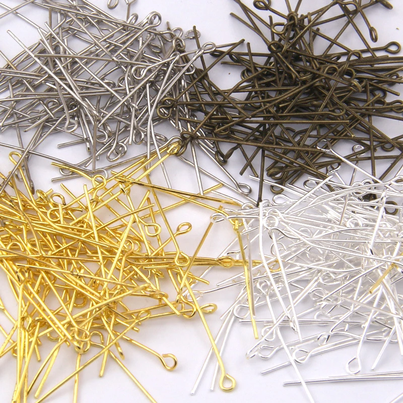 200pcs Gold Silver Color Eye Head Pins 18/20/24/30/40 mm Eye Pins Findings for DIY Jewelry Making Jewelry Accessories Components