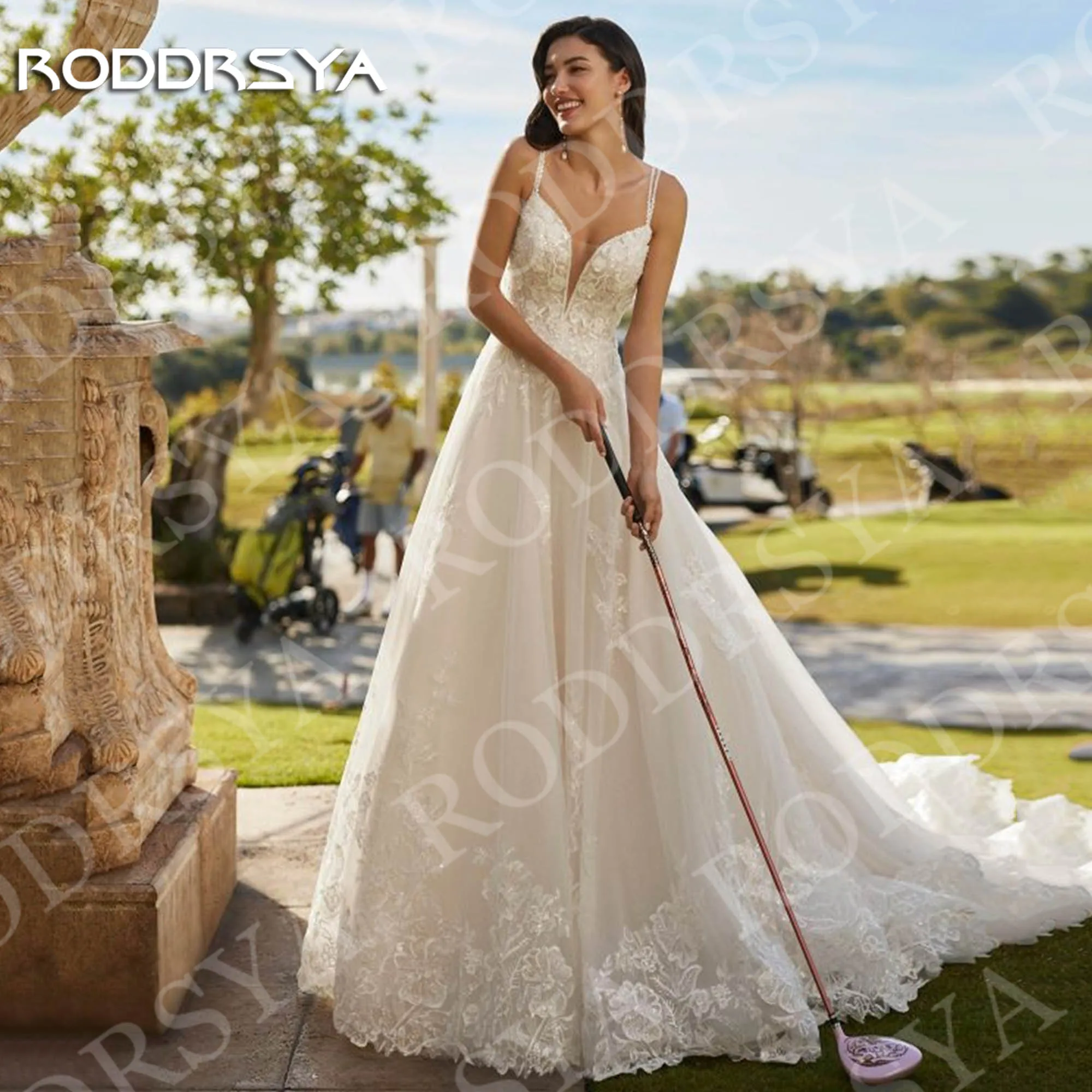 

RODDRSYA Gorgeous Wedding Dresses A Line Bridal Gowns Lace Appliques vestido de novia Backless Deep V Neck Bride Customized