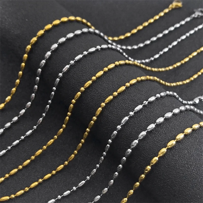 Stainless Steel  Aesthetic Rice Bead Chain  Necklace for Women Men Silver/Gold Color Choker Jewelry Marking Accessories joyas