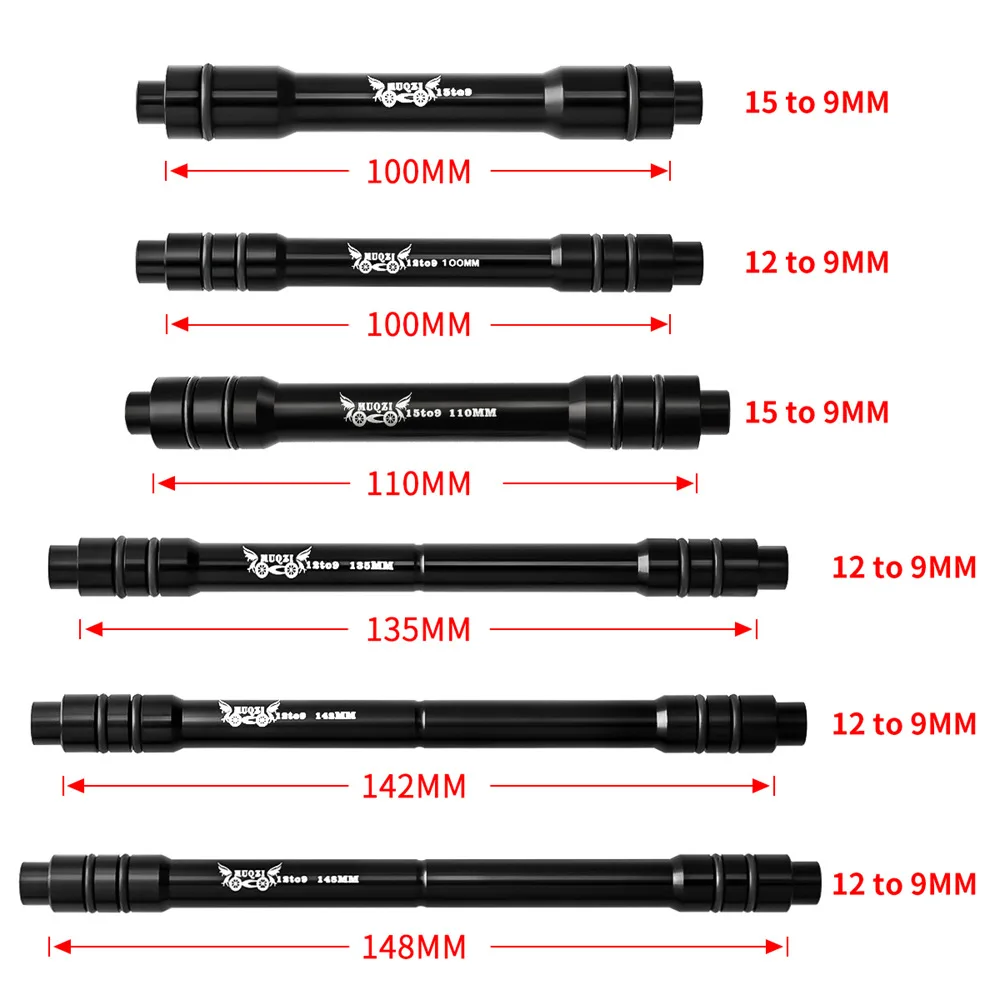 스루 액슬 어댑터, MTB 로드 바이크 프론트 리어 휠용, 12-9mm 110 135 142 148mm 15-9 100mm 스루 액슬 퀵릴리즈