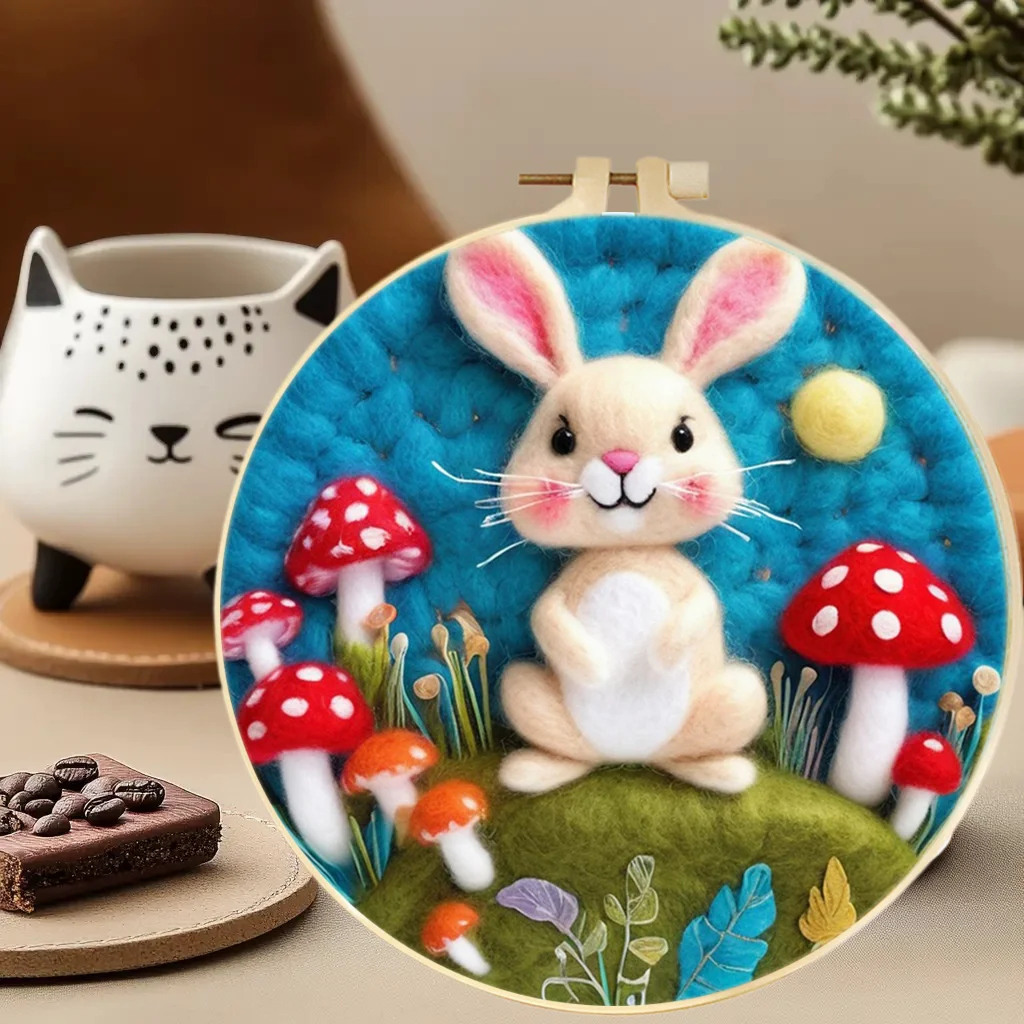 

Cute Rabbit Needle Felt Starter Kits For Adults Diy Wool Felting Painting Beginners Kit Embroidery Frame Wool Needlework Crafts