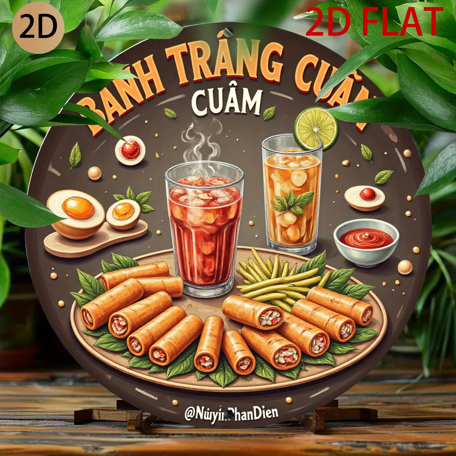 HD-Blechschild, Banh Trang Cuon Vietnamesisches Essen, Runde Metall-Wandkunst, Restaurant-Küchendekoration für Zuhause und Café