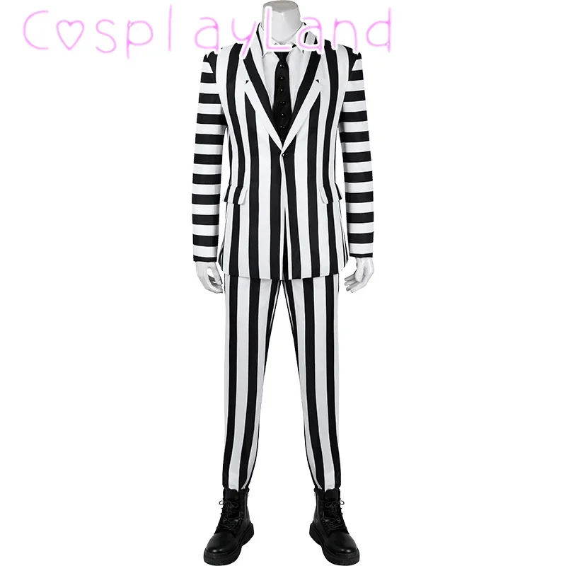 

Man Beetle Cosplay Costume Black and White Stripes Suit Juice Adam Costumes Halloween Comic Con Uniform Outfit Custom Made