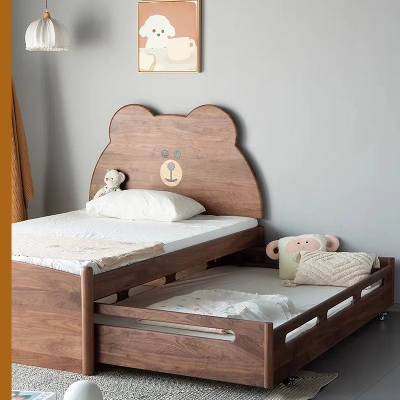 North American black walnut mother and child bed, double pull-out bed