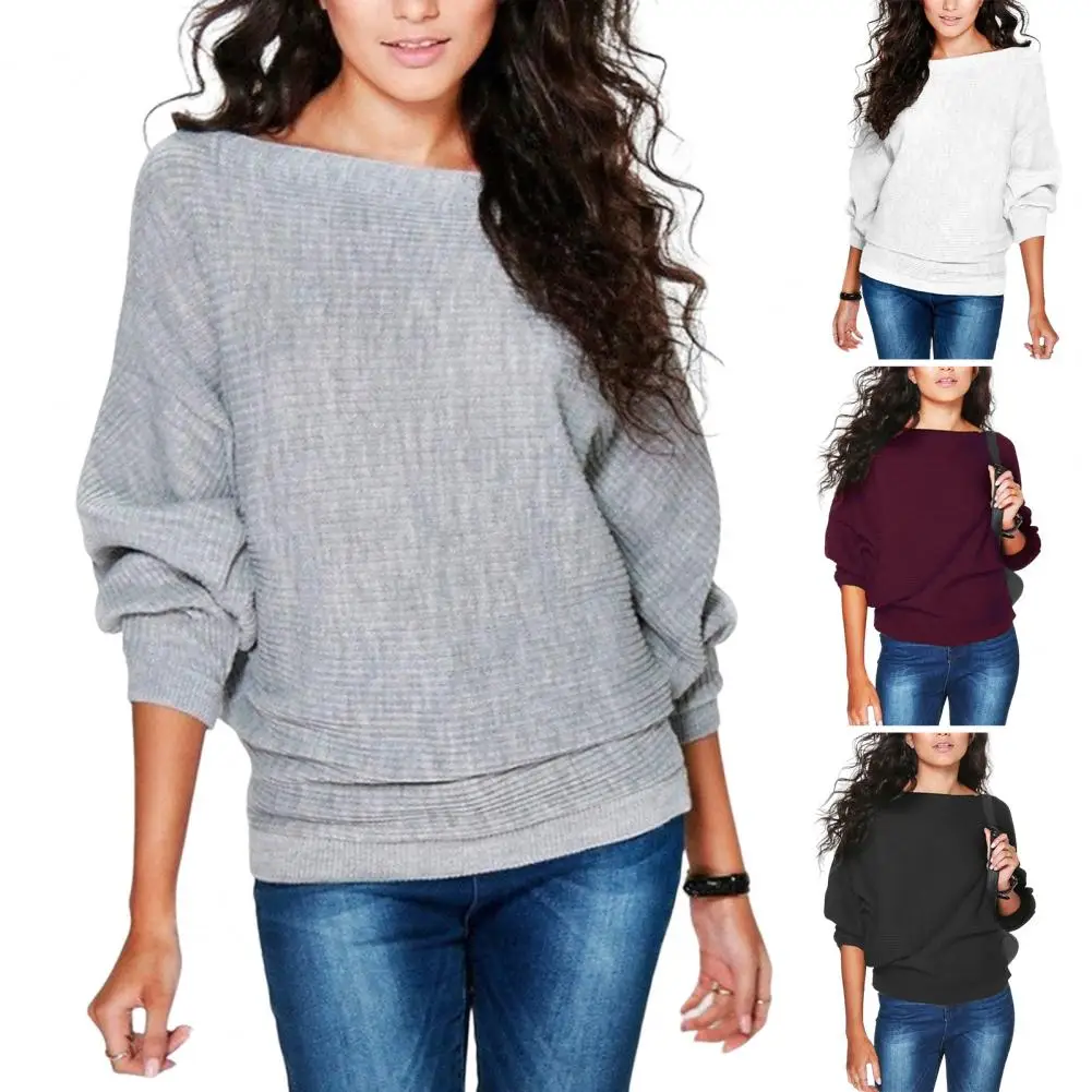 Fashion Sweater Top Boat Neck Cold Resistant Stretchy Knit Casual Soft Pullover Sweater Jumper Top