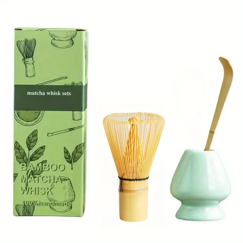 3pcs Matcha Set Bamboo Whisk Tea spoon Ceramic fittings Matcha Whisk (Chasen) Tea Spoon And Scoop (Chashaku) Tea-making Tool