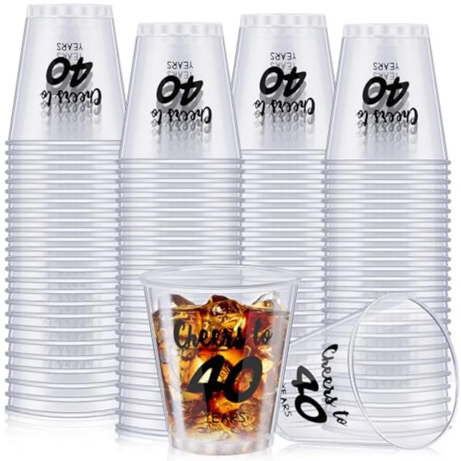 50 Pcs 40th Birthday Shot Glasses Bulk Cheers to 40 Years Birthday Cups 2 oz Disposable Cups with Plastic 40th Birthday Party G