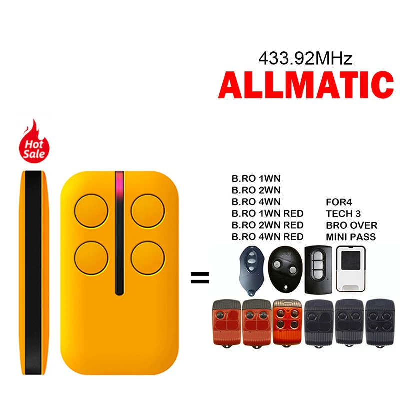 

For ALLMATIC FOR4 TECH 3 BRO OVER MINI PASS B.RO 1WN 2WN 4WN RED Garage Remote Control Duplicator Garage Door Opener 433.92MHz