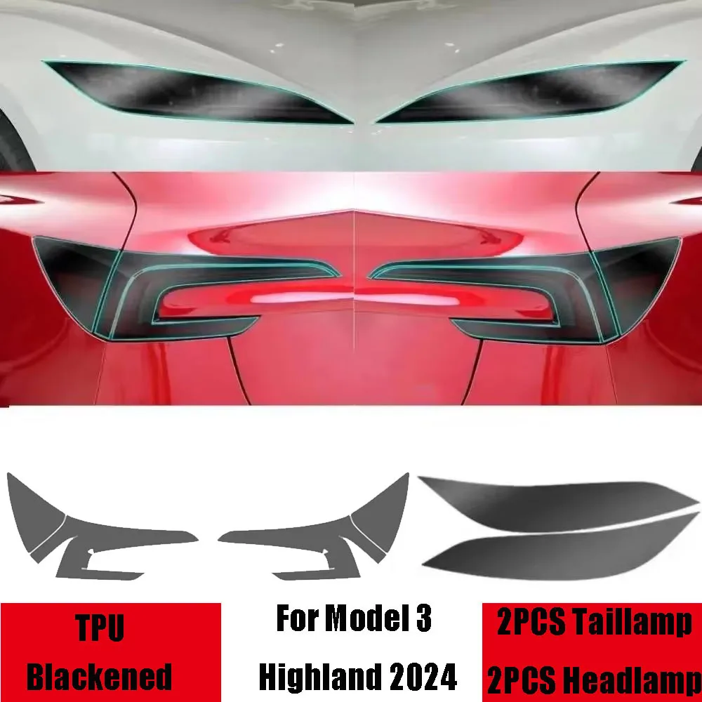 For Tesla Model 3 Highland 2024 Headlight Taillight Protective Film ，for Model 3+ Headlamp Tail Lamp Black Color Changing Films