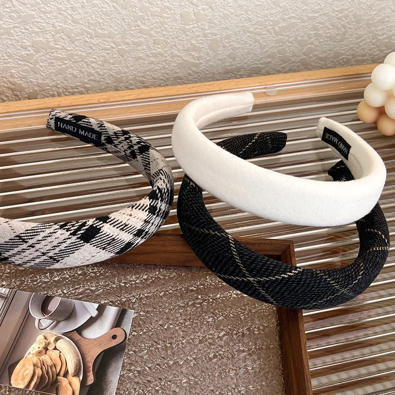 Retro Classic Plaid Headbands for Woman Temperament Hair Bands Sponge Width Hair Hoop Autumn Winter Fashion Hair Accessories New