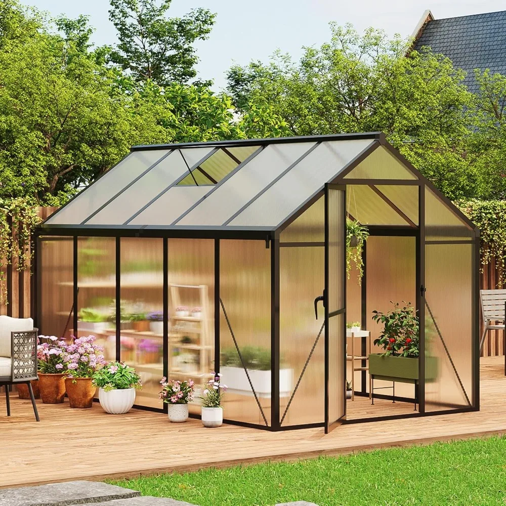 

6x10FT Walk-in Polycarbonate Greenhouse Kit Heavy Duty Aluminum Frame