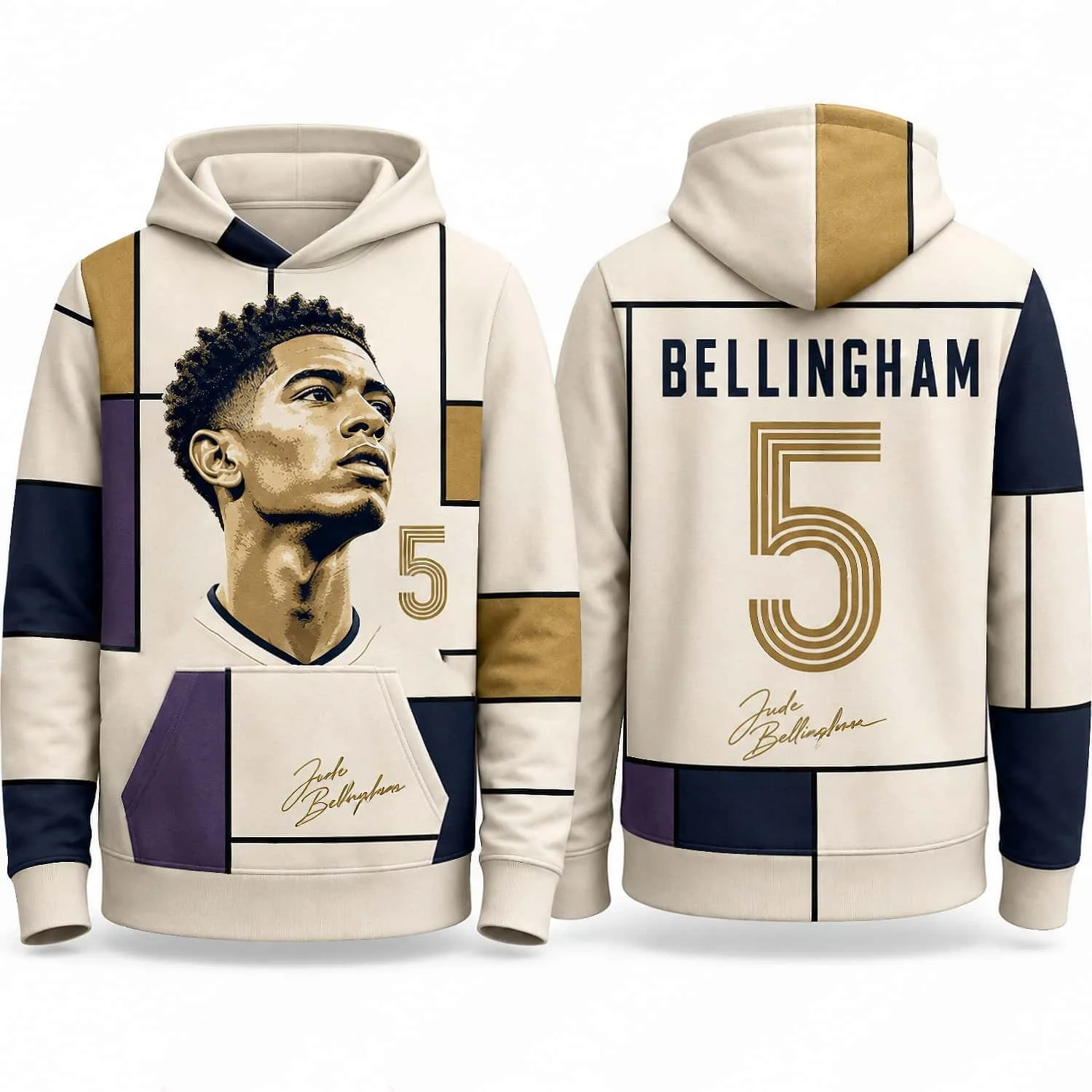 Bellingham 5 Hoodie Football Graphic Sweatshirt Modern Art Design Streetwear Oversized Winter Pullover
